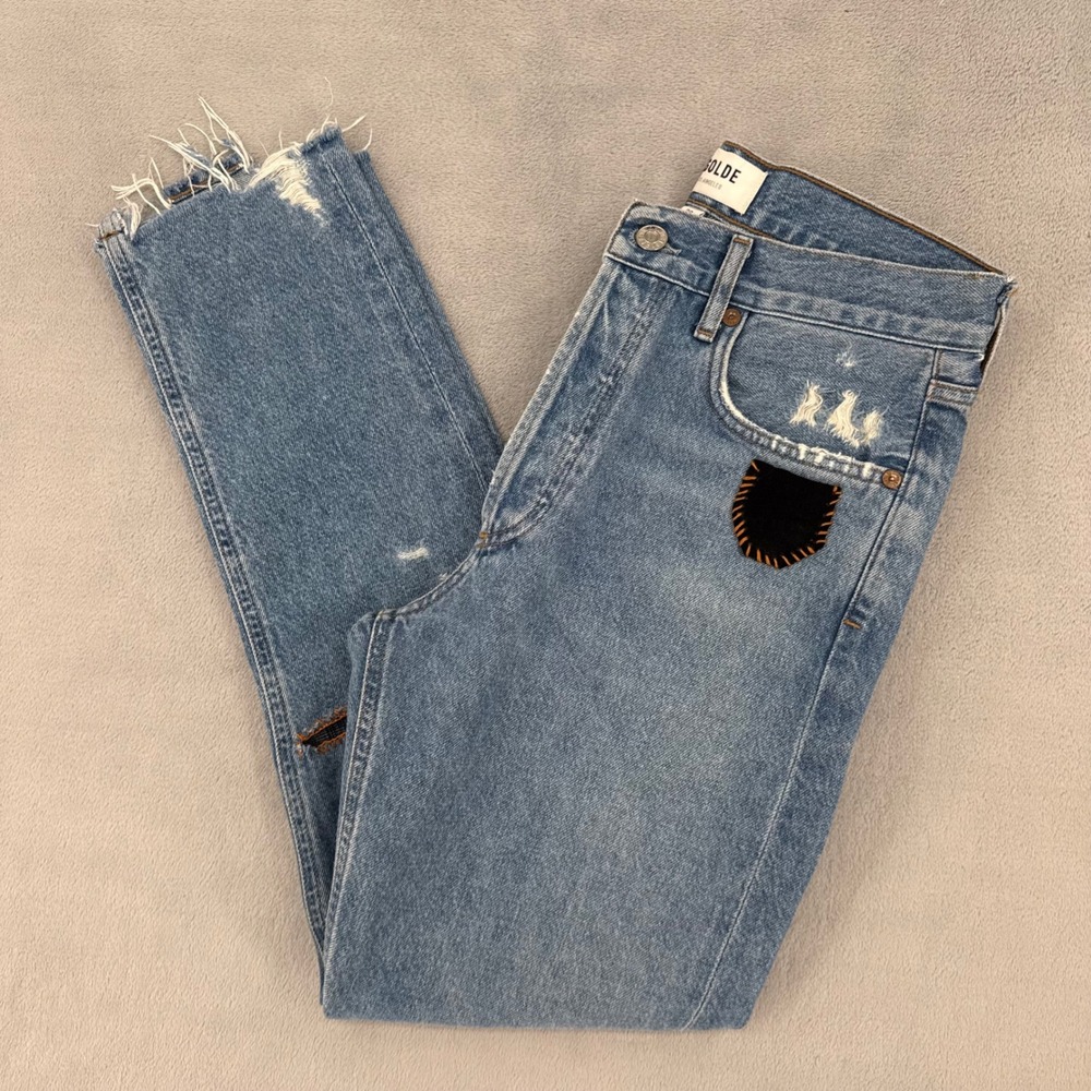 Agolde Los Angeles Patchwork Jeans Womens 26 Distressed Straight Leg Upcycling